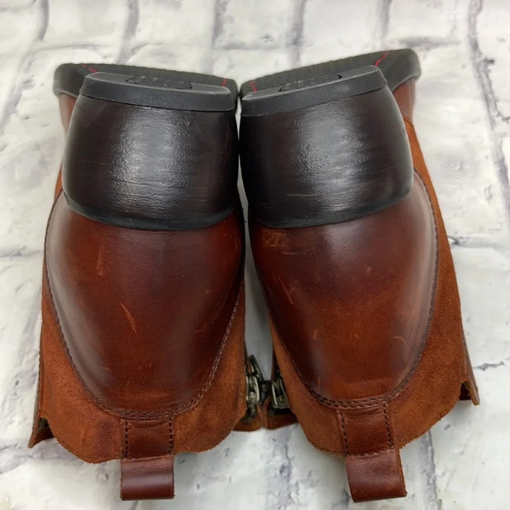 Fly London Meli Ankle Boots Brown Leather and Suede Upper with Ring Zipper Pull